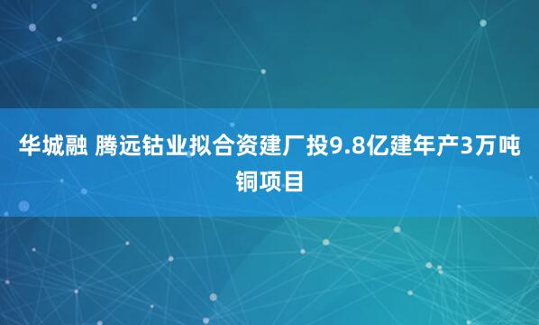 华城融 腾远钴业拟合资建厂投9.8亿建年产3万吨铜项目