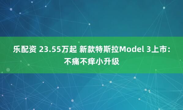乐配资 23.55万起 新款特斯拉Model 3上市：不痛不痒小升级